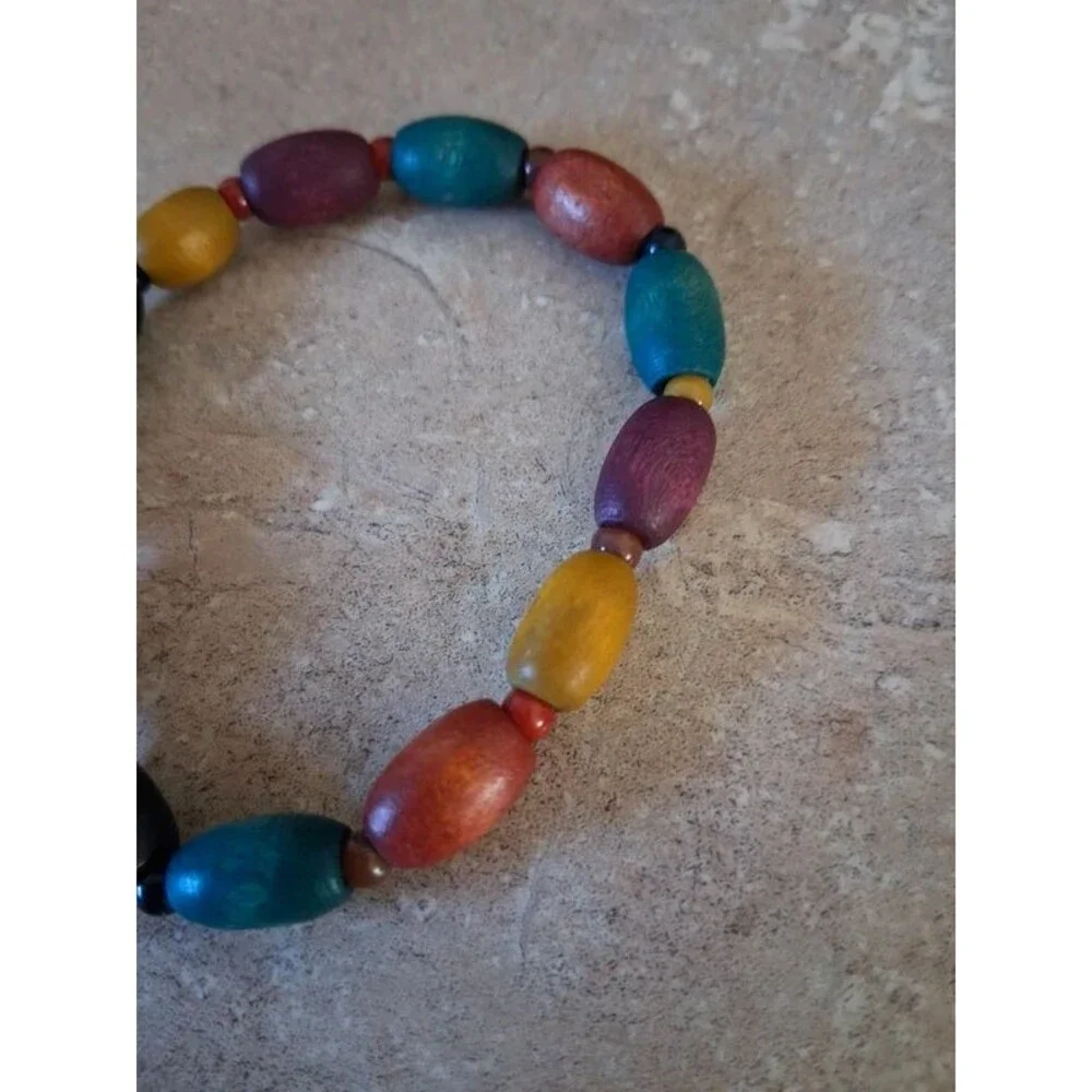 Brown and Multicolored Colorful Wooden Beaded Stretch Bracelets Bundle Set of 2